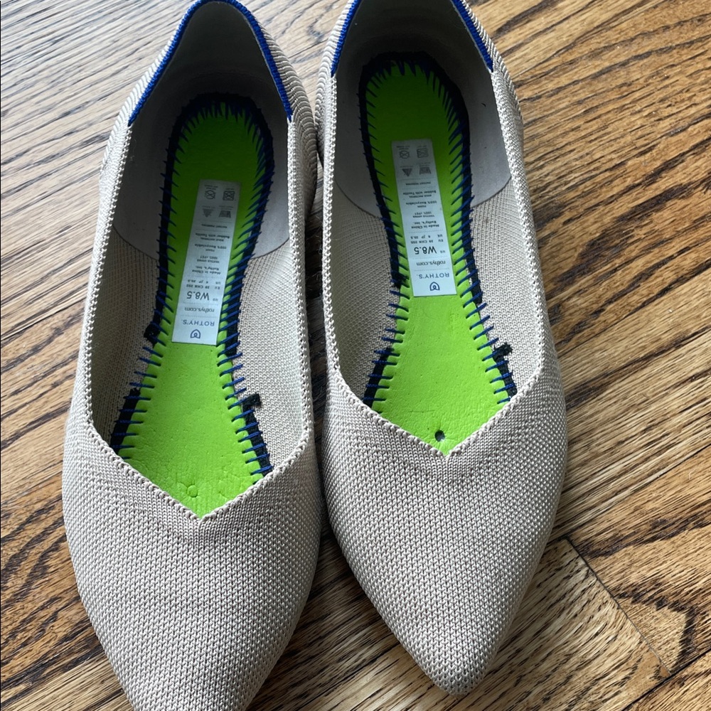 Rothy's Beige and Blue Pointed Flats - Picture 2 of 9